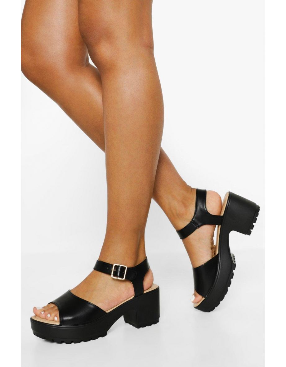 Peeptoe Two Part Cleated Sandals - black