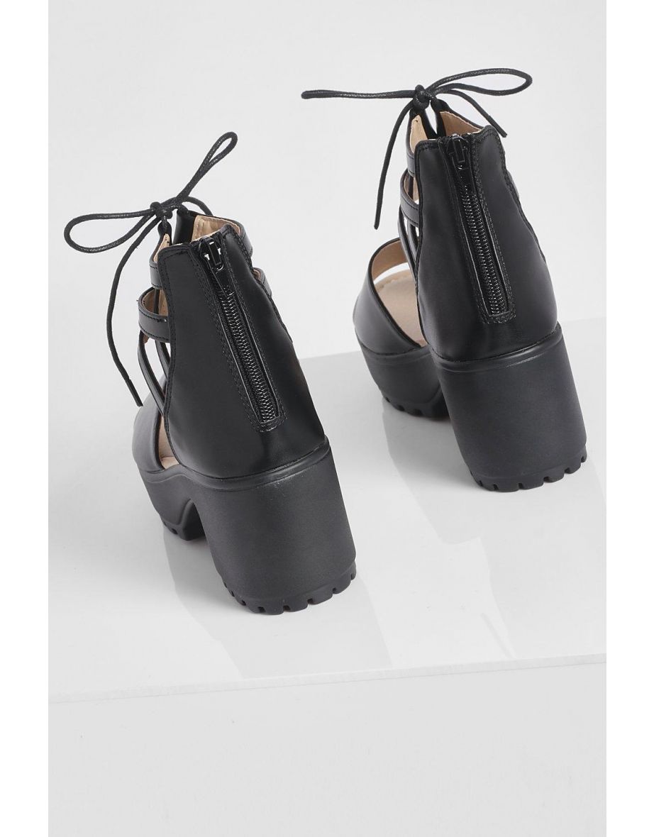 Lace Up 2 Part Cleated Sandals - black - 2