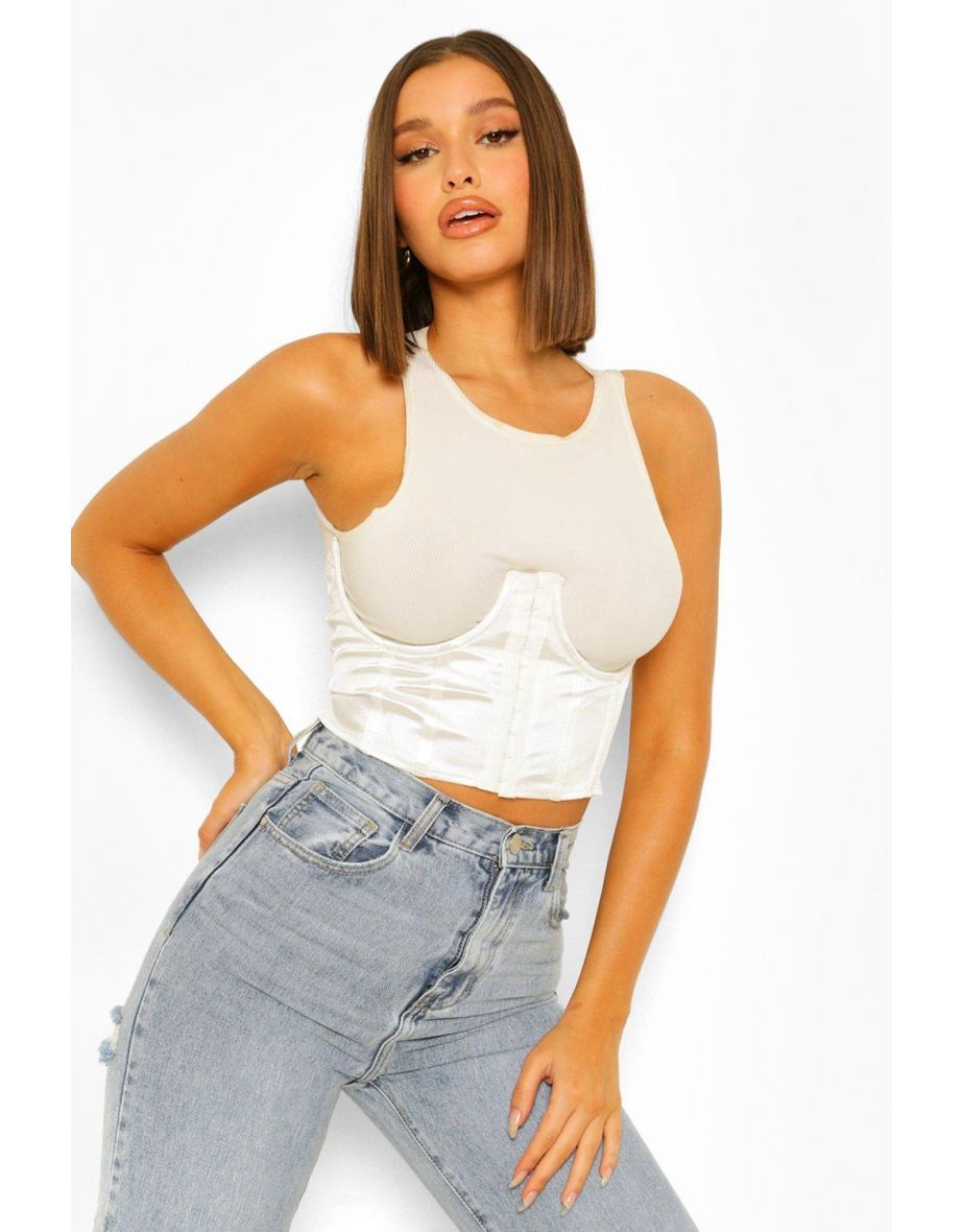 Satin Hook & Eye Underboob Corset Top - ivory - 3