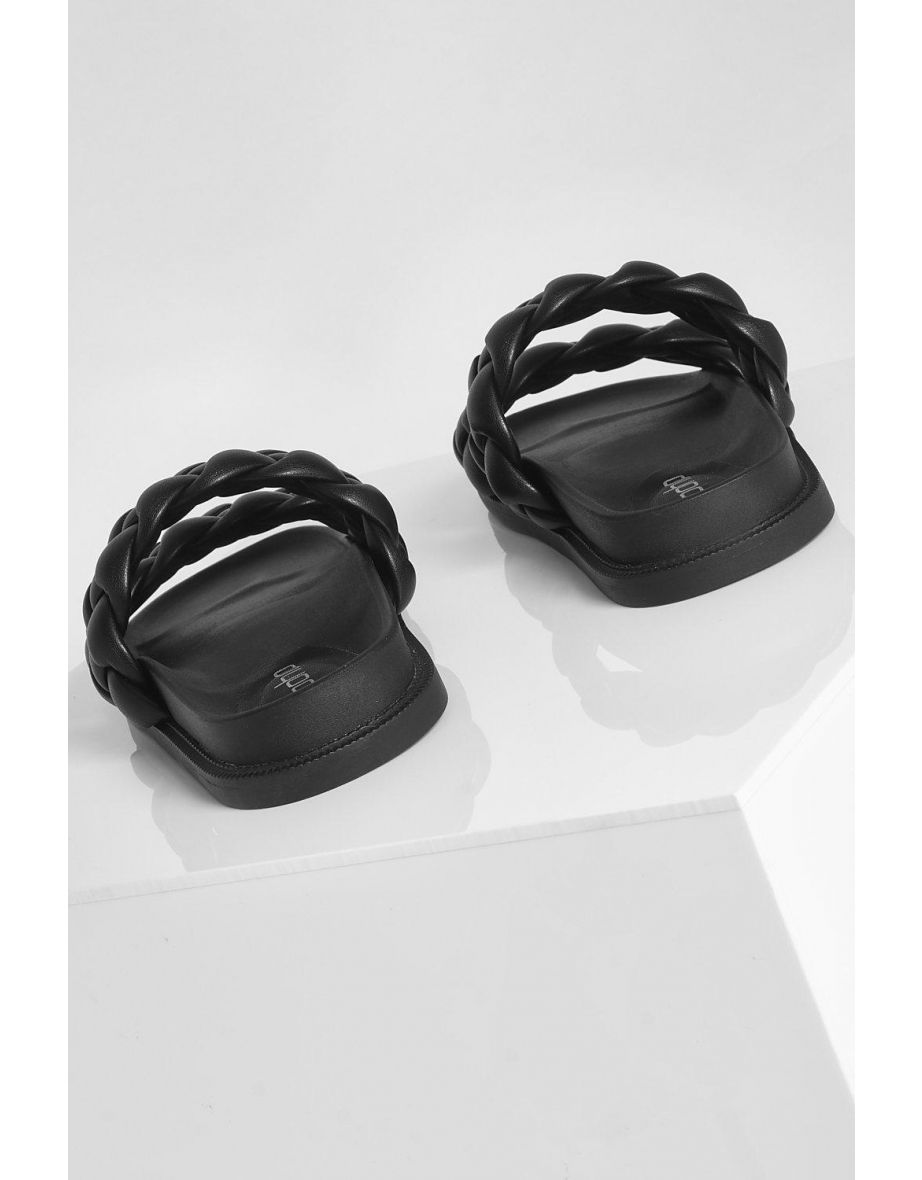 Plaited Double Strap Slider - black - 3