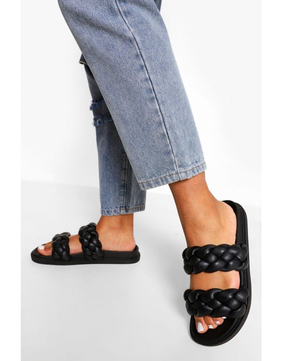 Plaited Double Strap Slider - black