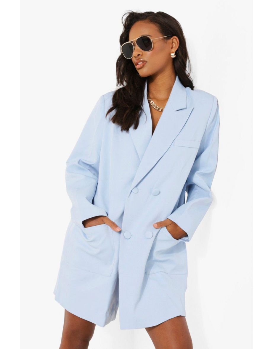 Oversized Boxy Blazer Dress - pastel blue