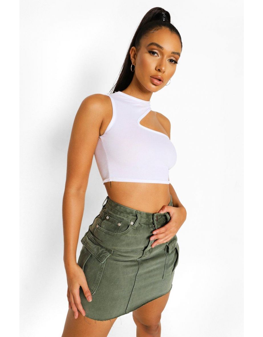 Washed Pocket Denim Skirt - washed khaki