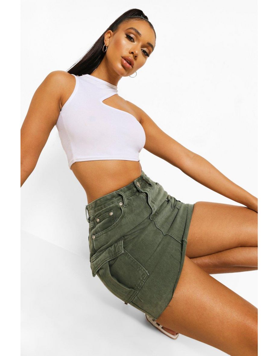 Washed Pocket Denim Skirt - washed khaki - 3