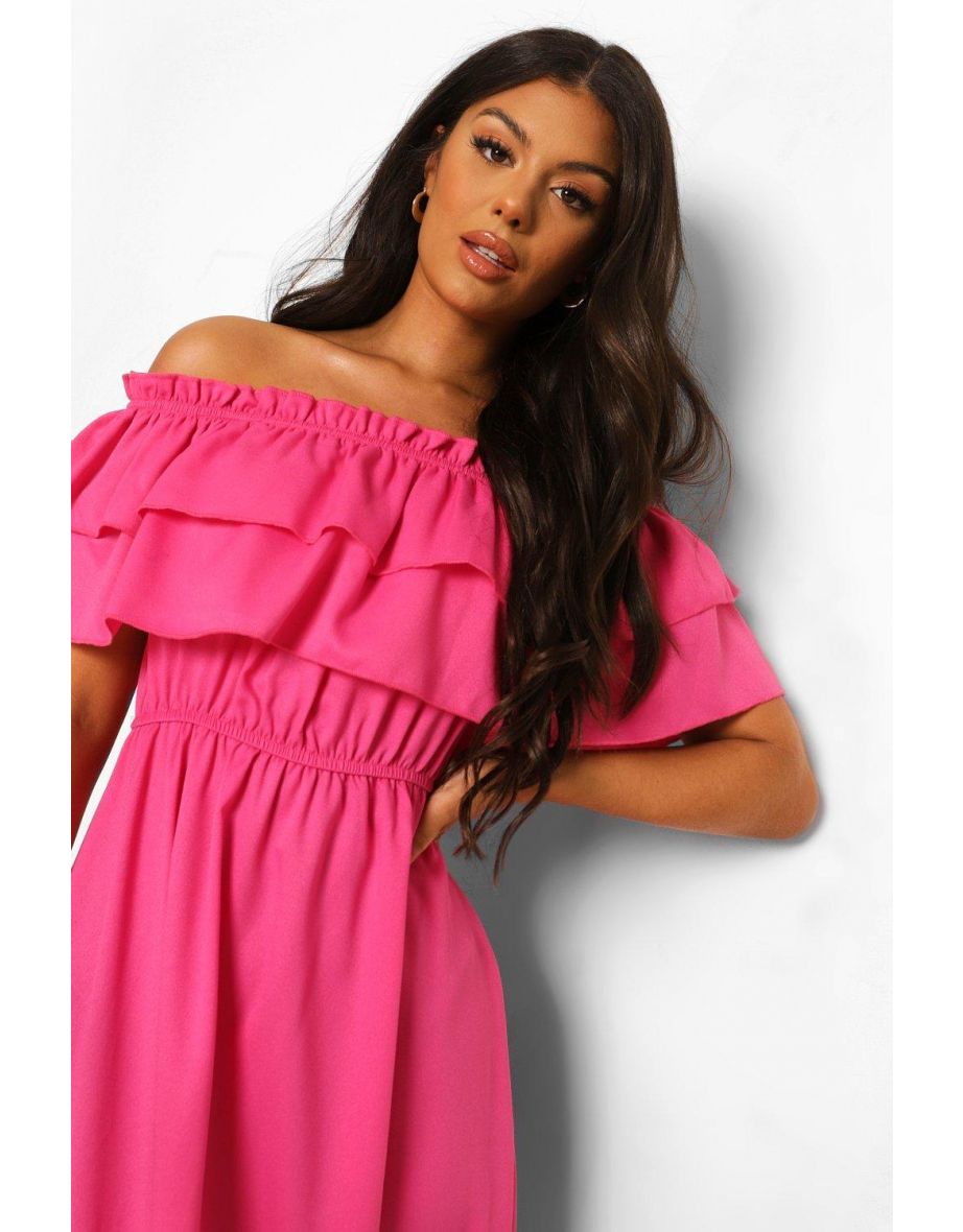 Ruffle Off The Shoulder Maxi Dress - hot pink - 3