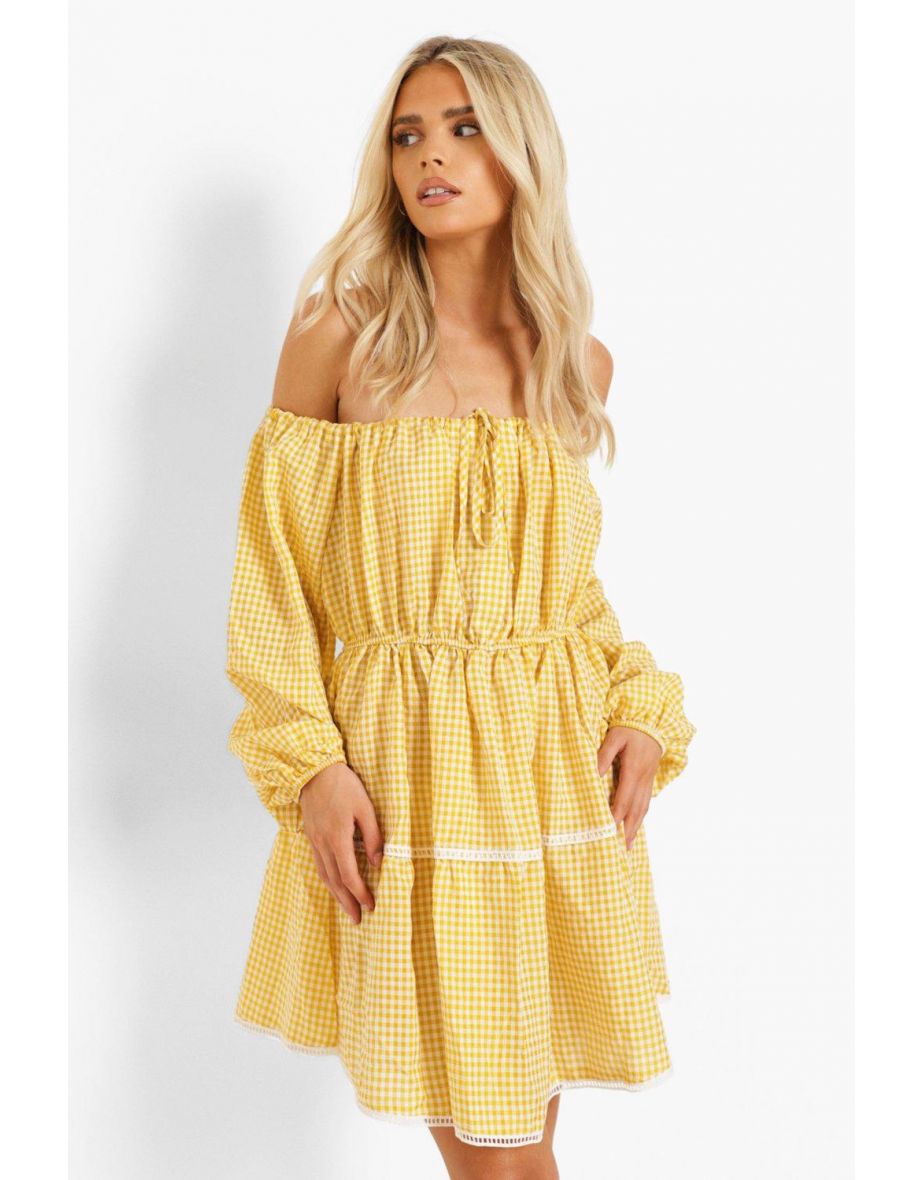 Gingham Puff Sleeve Smock Dress - 3