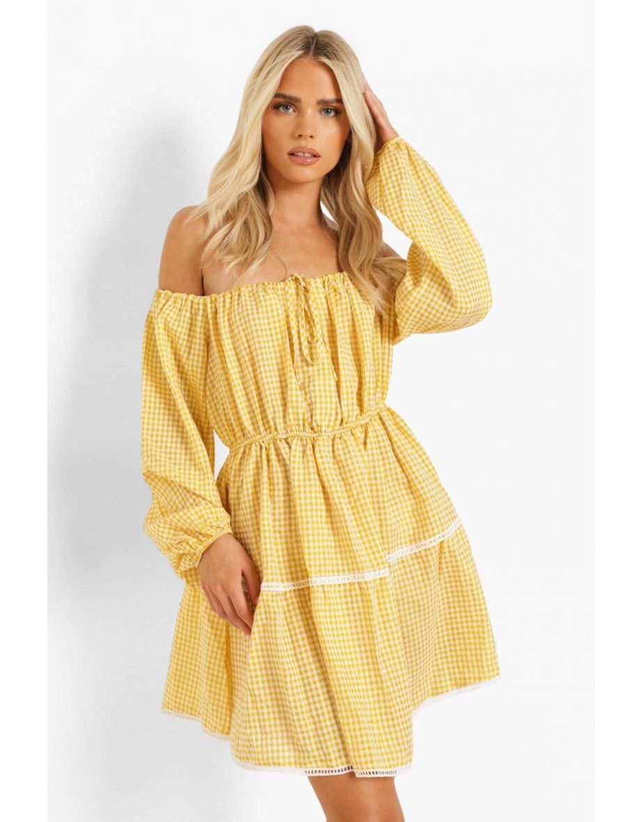 Gingham Puff Sleeve Smock Dress