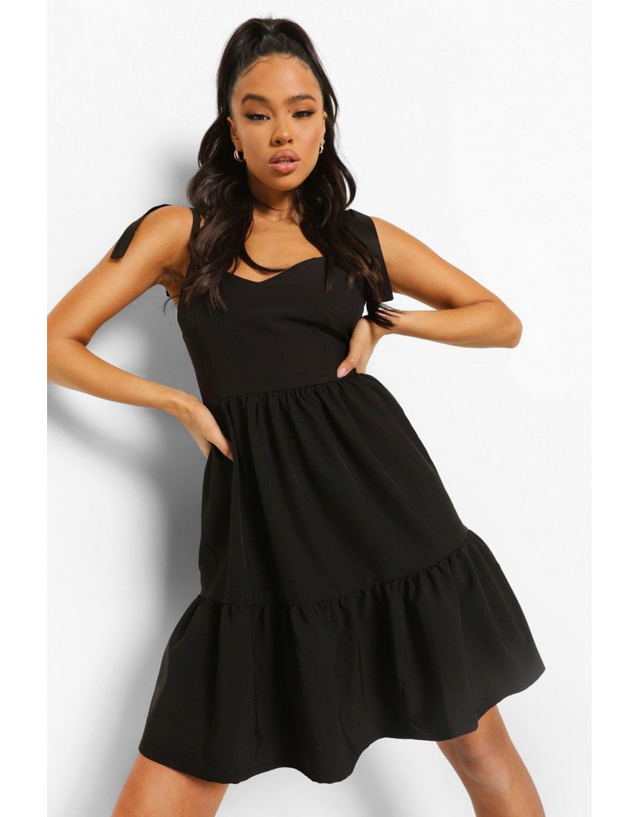Scoop Back Strappy Swing Dress - black