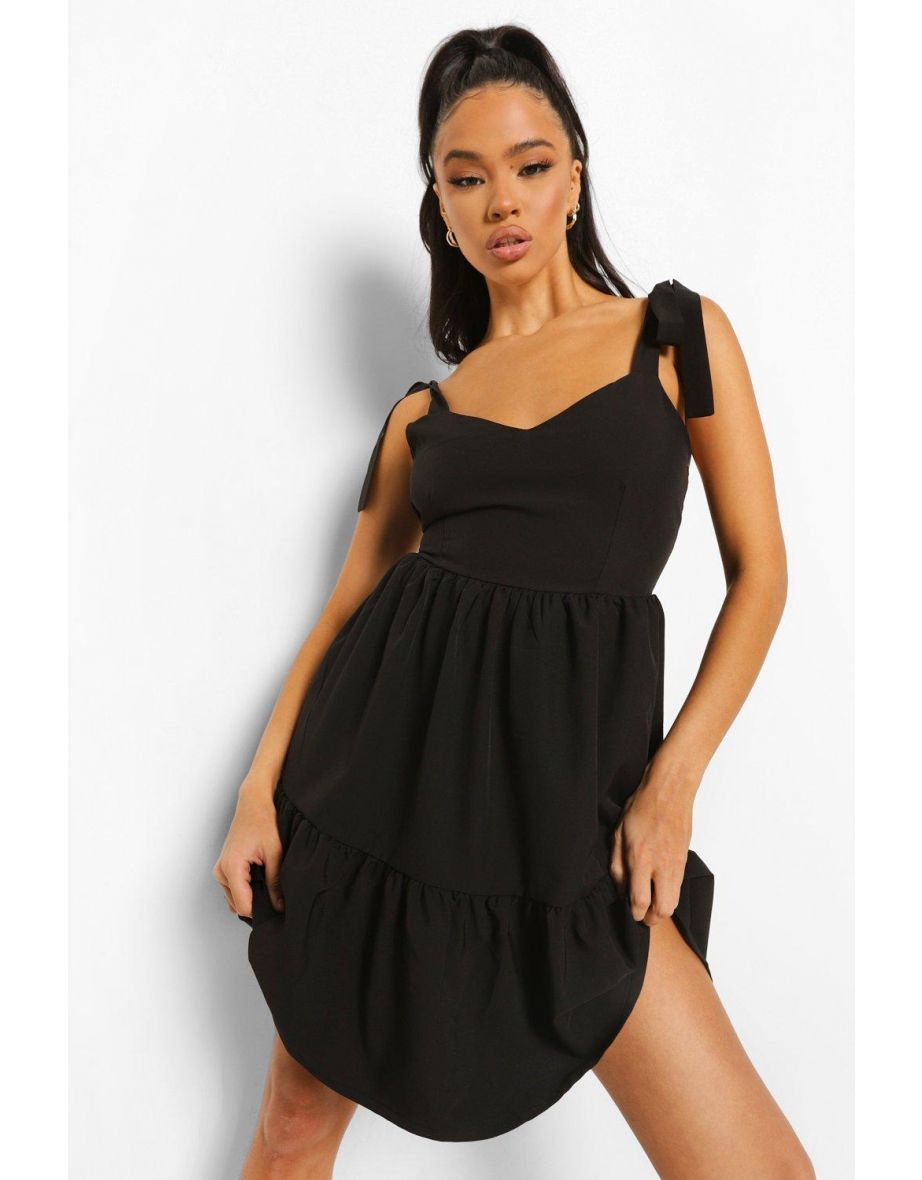 Scoop Back Strappy Swing Dress - black - 3