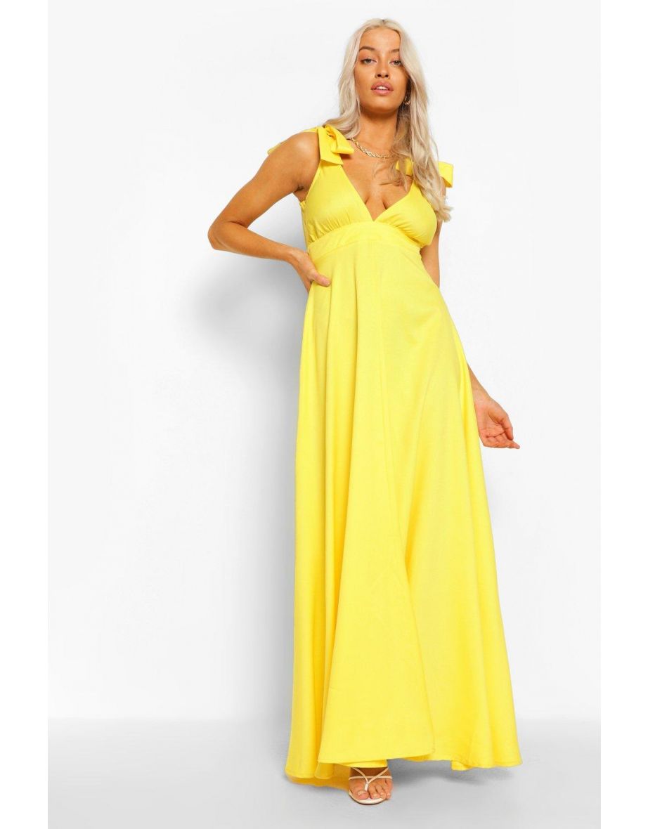 Tie Shoulder Plunge Maxi Dress - yellow - 3