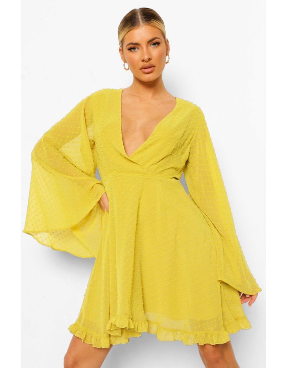 Wide Sleeve Flowy Chiffon Dress Yellow  Flowy chiffon dress, Chiffon  dress, Yellow dress