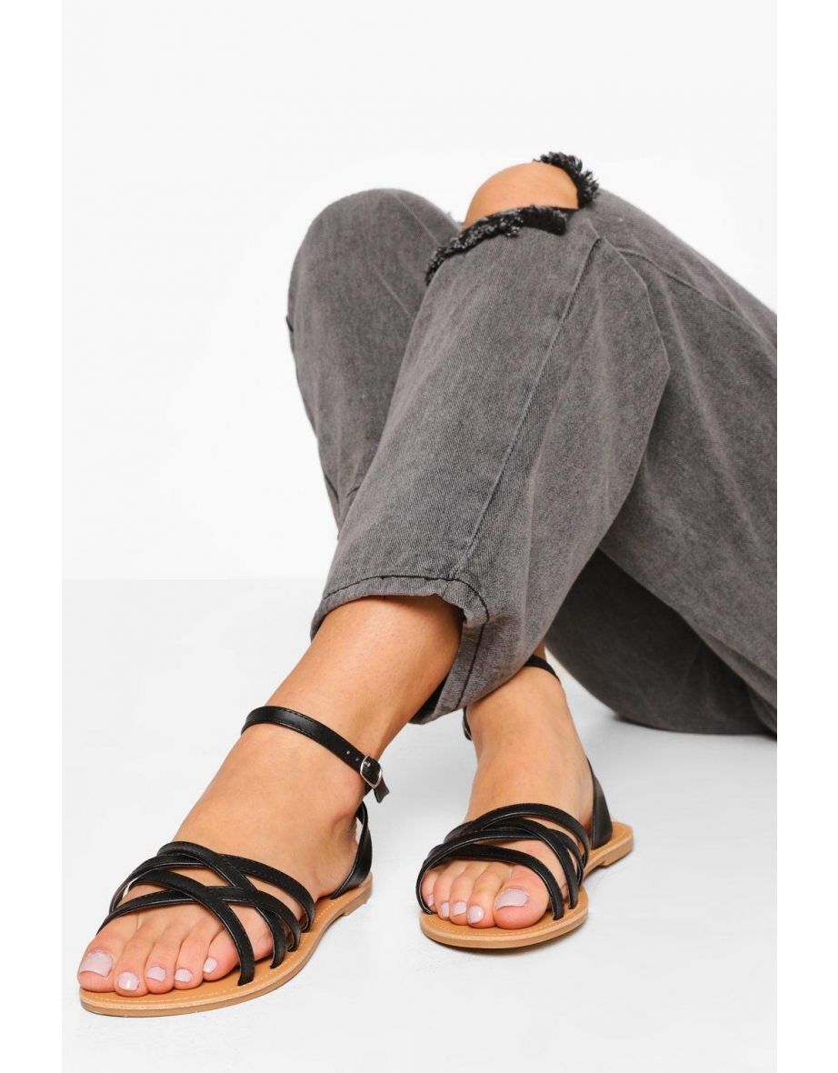 Wide Fit Multi Strap Basic Sandal - black