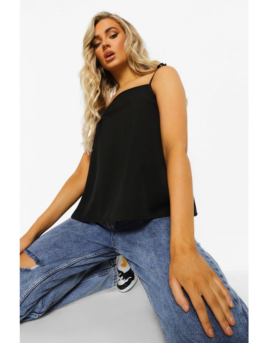 Woven Square Neck Cami - black