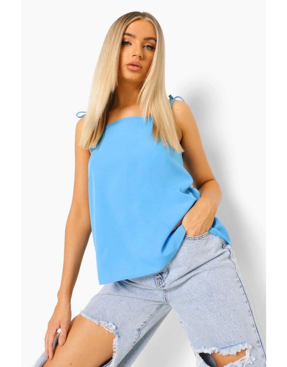 Woven Square Neck Cami - blue