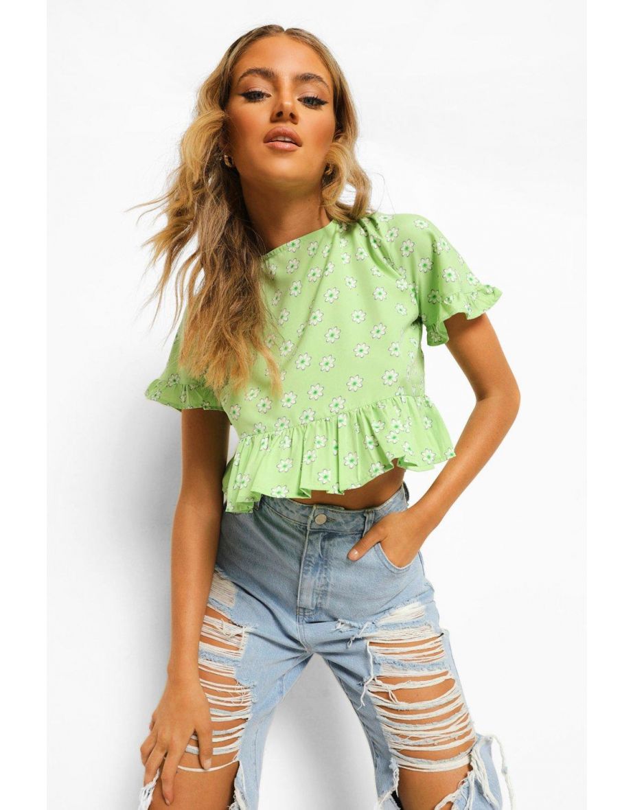 Woven Ditsy Peplum Top - green - 2