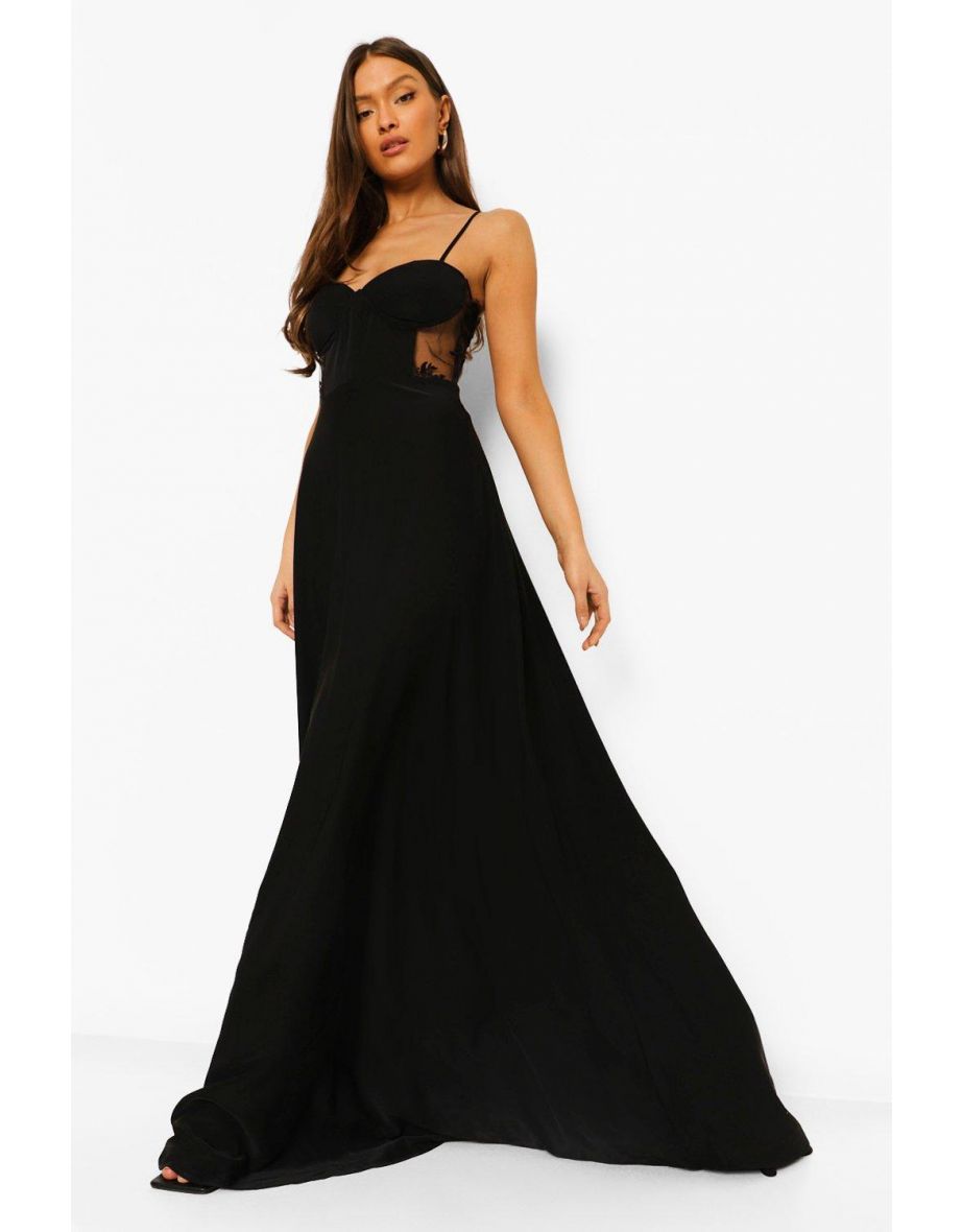 Contrast Lace Corset Maxi Dress - black