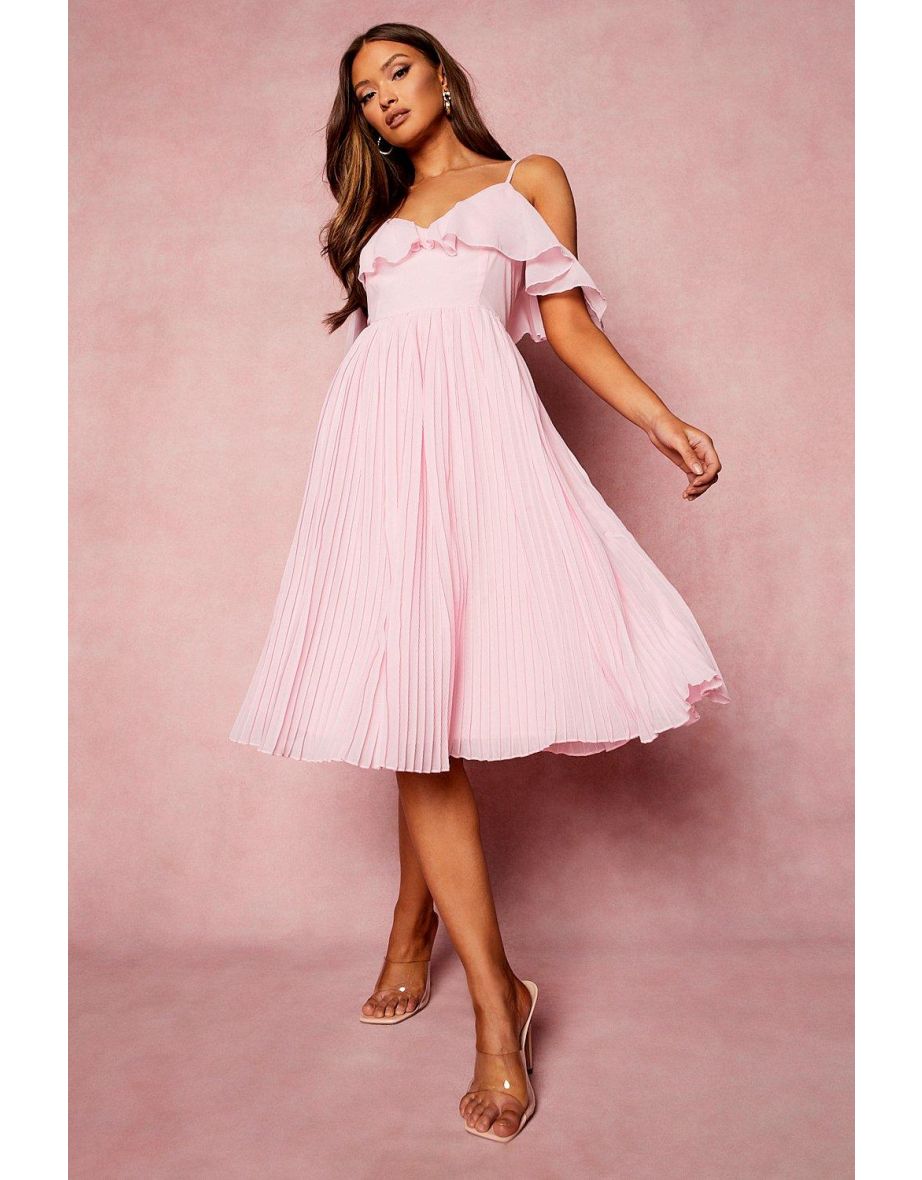 Shop Cold Shoulder Ruffle Midi Bridesmaid Dress blush Online in Oman VogaCloset