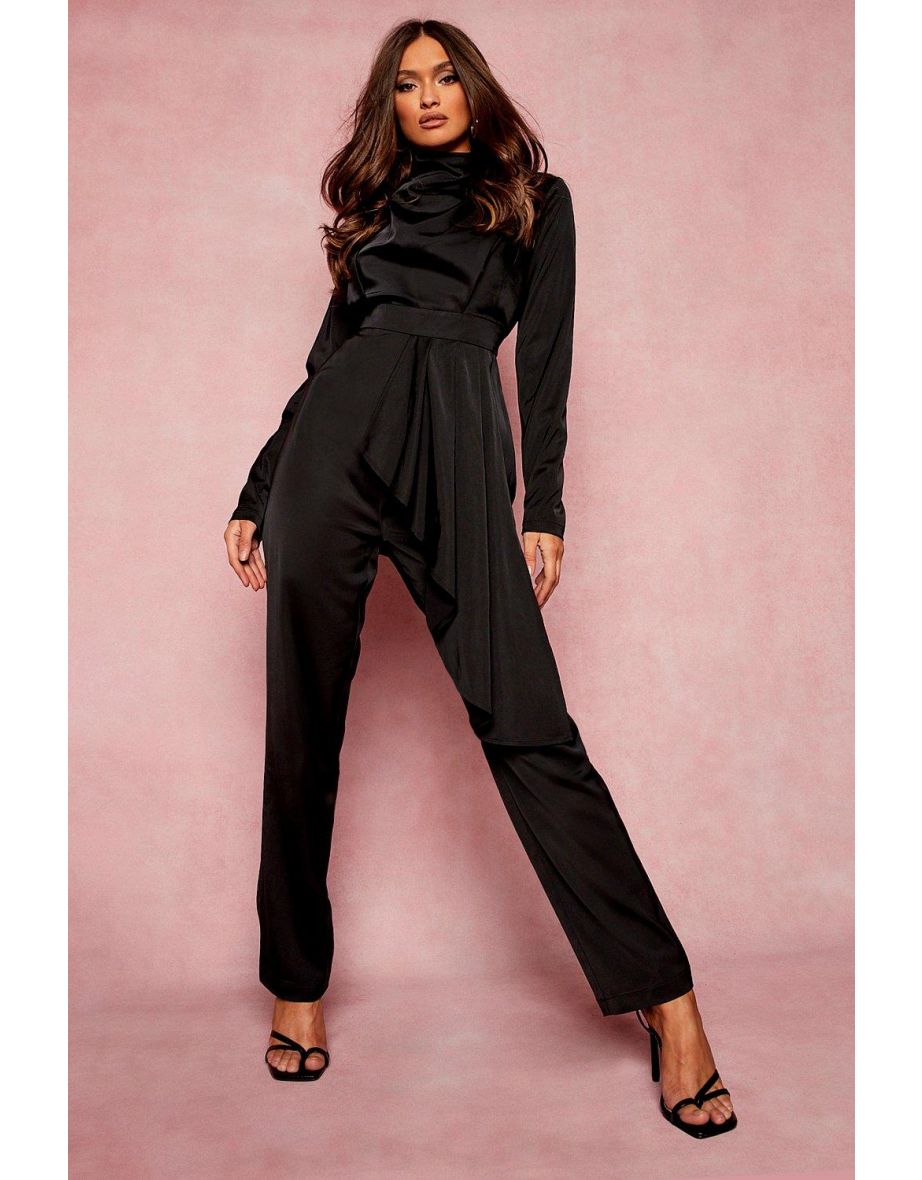 Drape Detail Wide Leg Jumpsuit - black