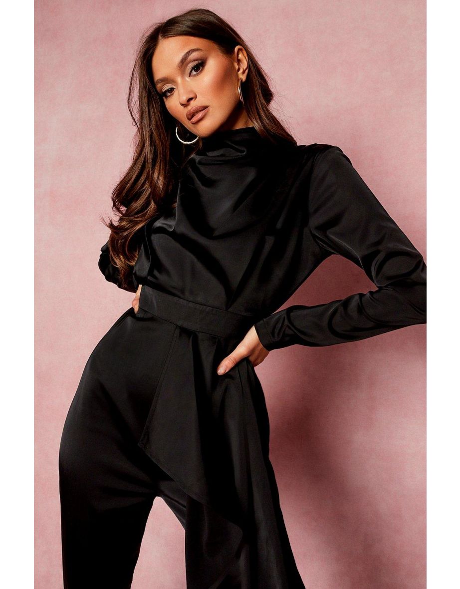 Drape Detail Wide Leg Jumpsuit - black - 3