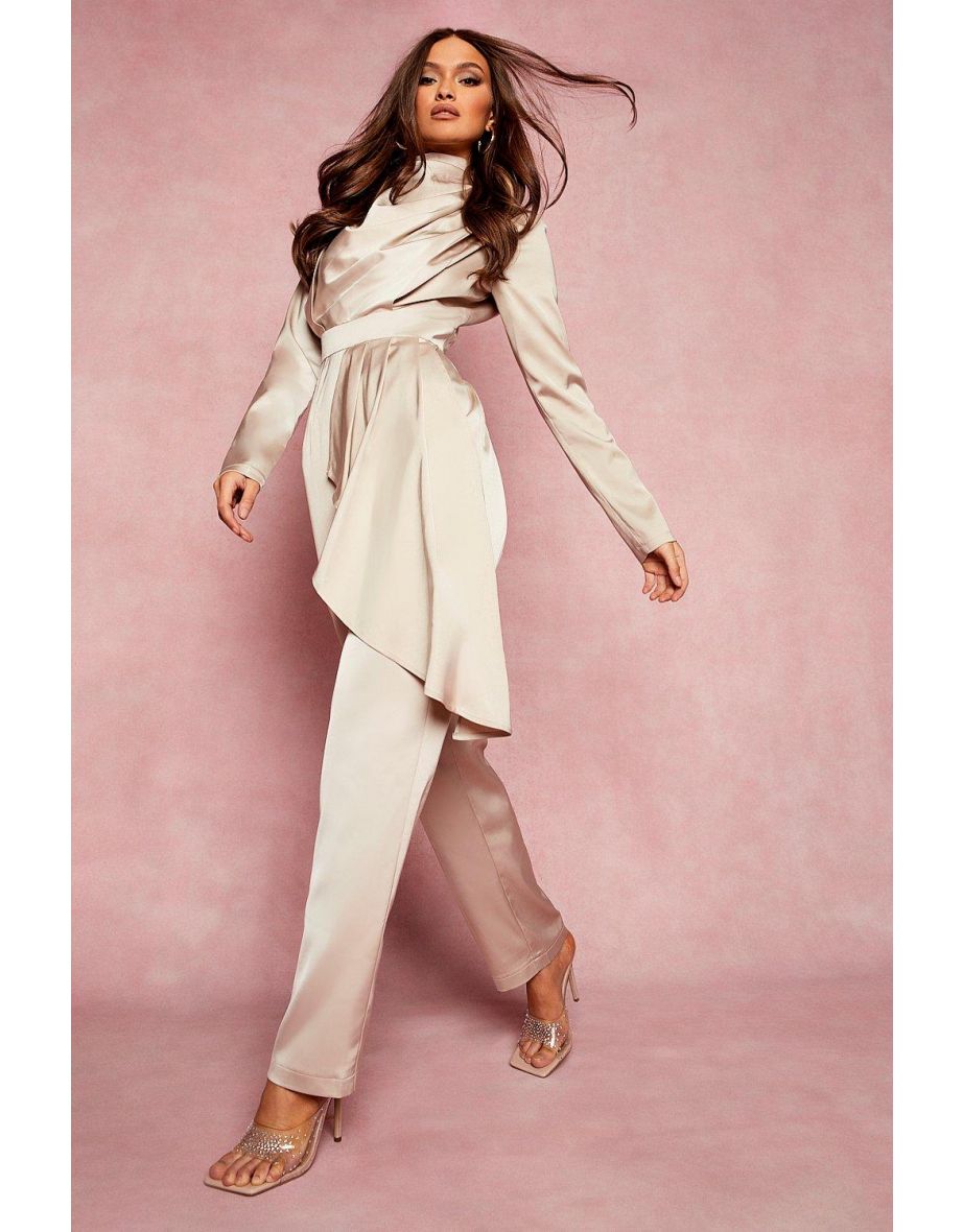 Drape Detail Wide Leg Jumpsuit - champagne