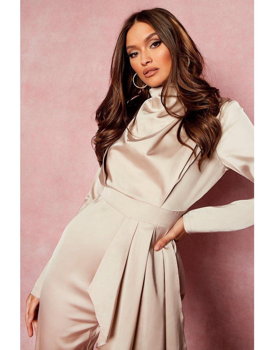 Drape Detail Wide Leg Jumpsuit - champagne - 3