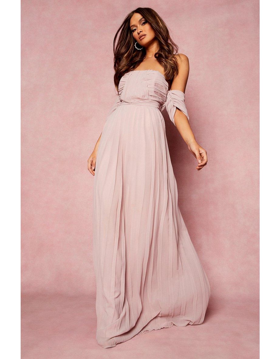 Shop Pleated Bardot Bridesmaid Maxi Dress blush Online in Oman VogaCloset
