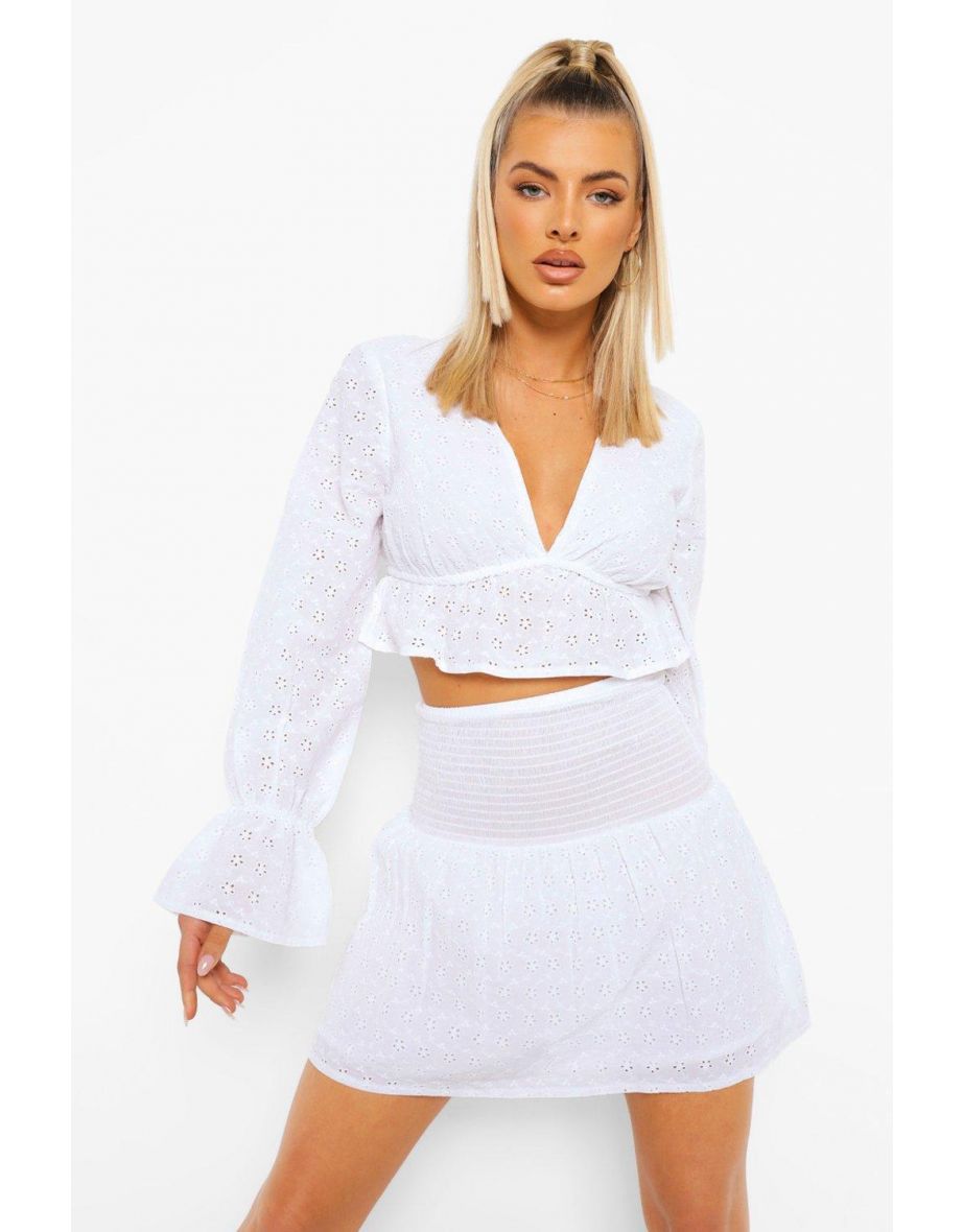 Broderie Pep Hem Top & Mini Skirt - ivory
