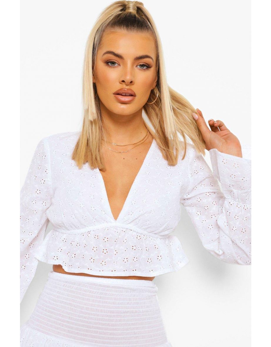 Broderie Pep Hem Top & Mini Skirt - ivory - 3