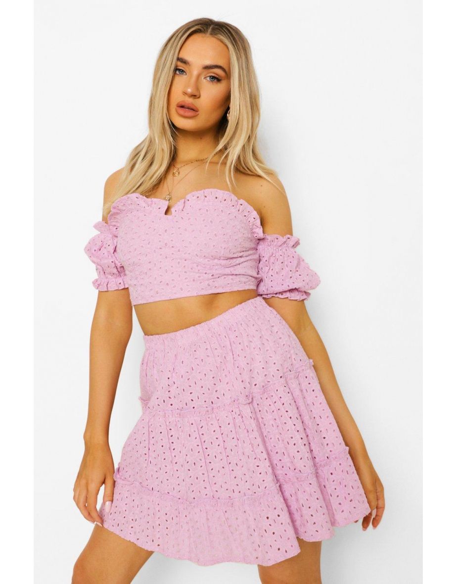 Broderie Sweetheart Top & Ruffle Hem Skirt - lilac