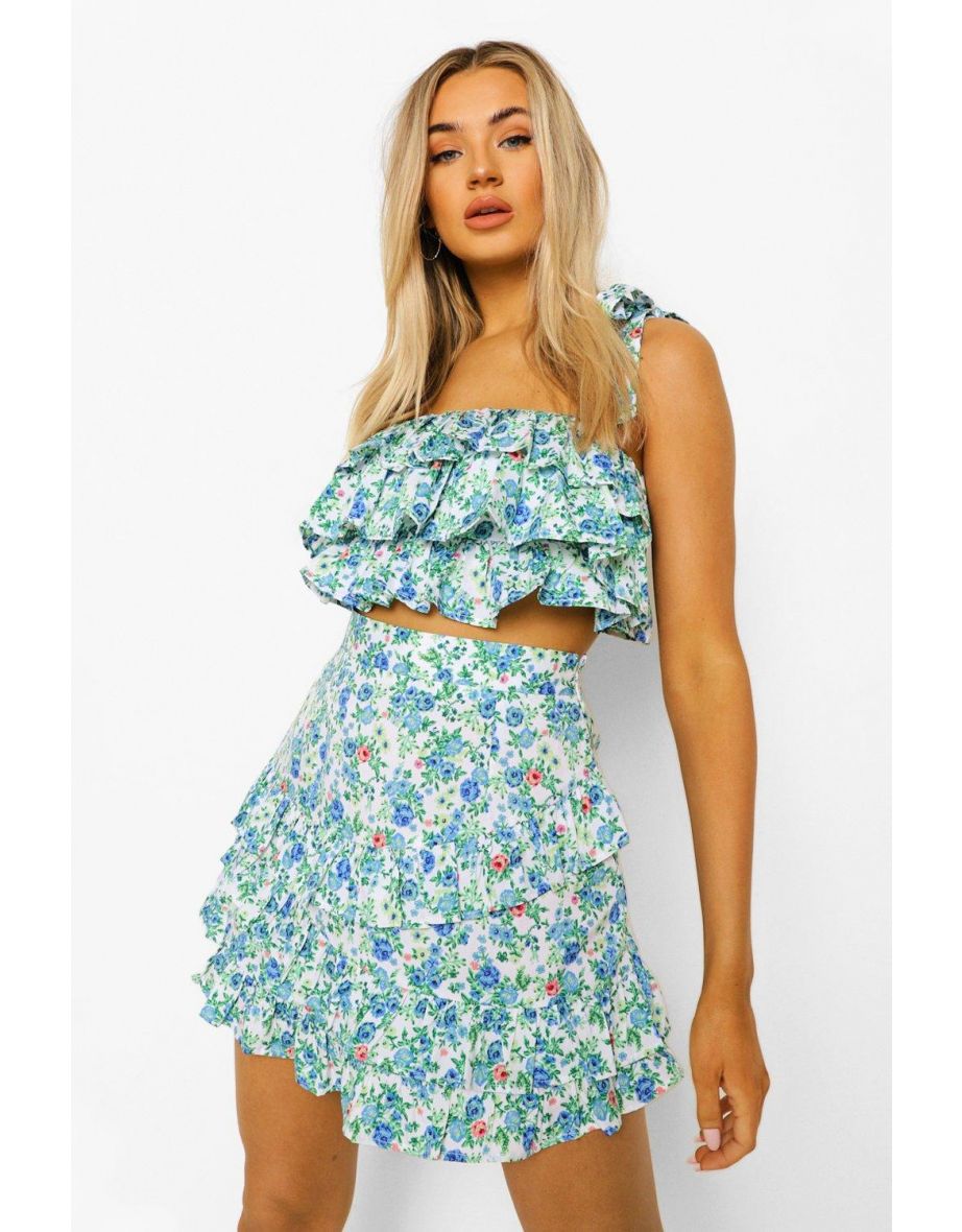 Ditsy Floral Ruffle Top & Mini - emerald