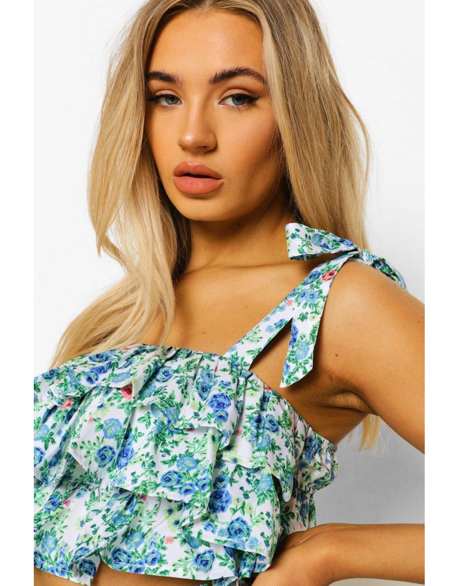 Ditsy Floral Ruffle Top & Mini - emerald - 3