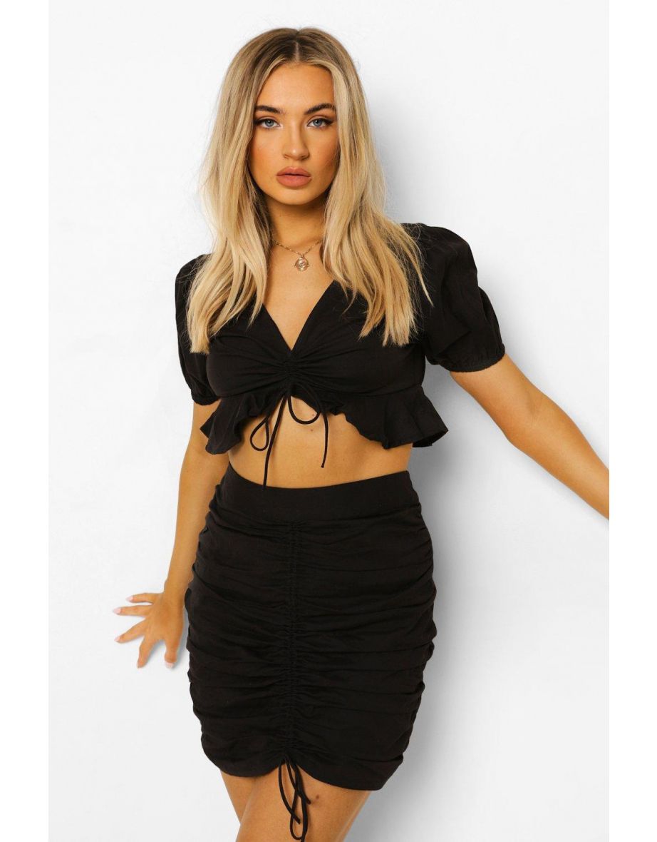 Ruched Front Top & Mini - black
