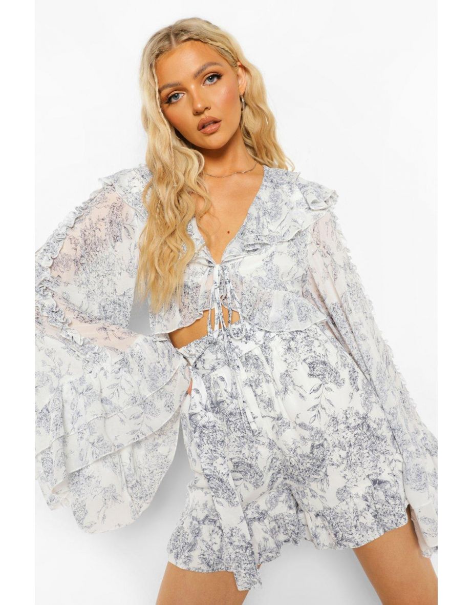 Porcelain Print Belted Shorts - black
