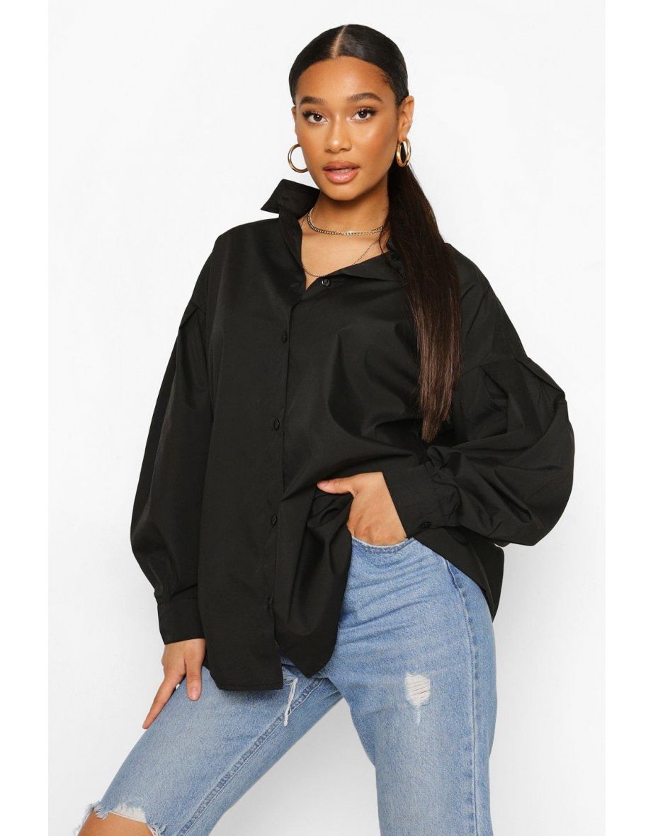 Puff Sleeveoversized Shirt - black - 3