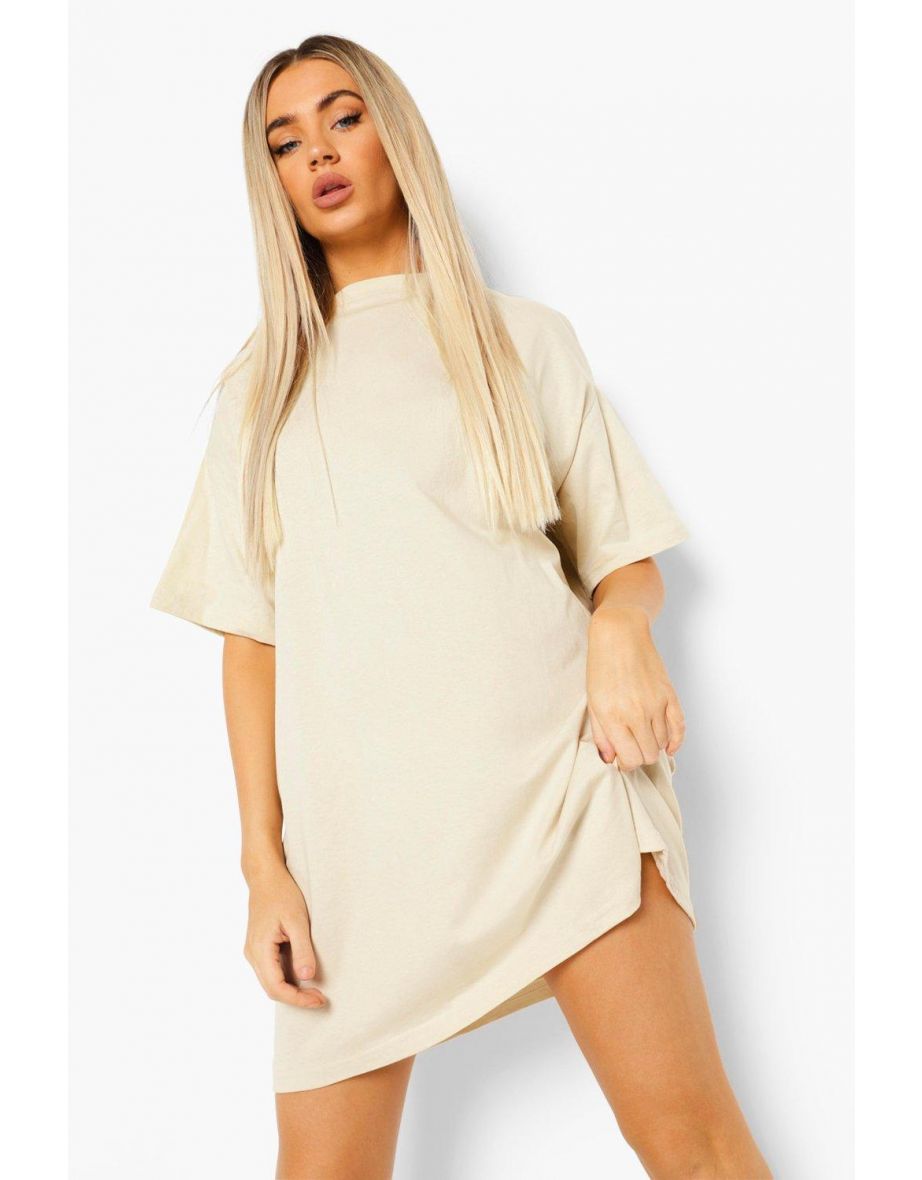 Basic Super Oversized T-shirt Dress - sand