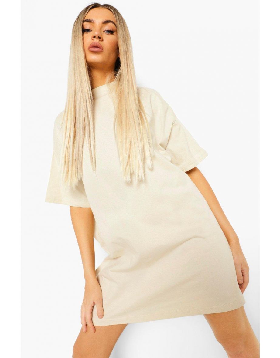Basic Super Oversized T-shirt Dress - sand - 3