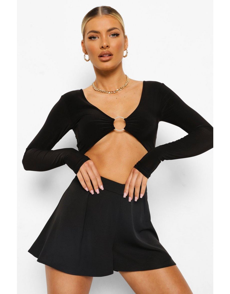 V-shape Waist Flippy Shorts - black