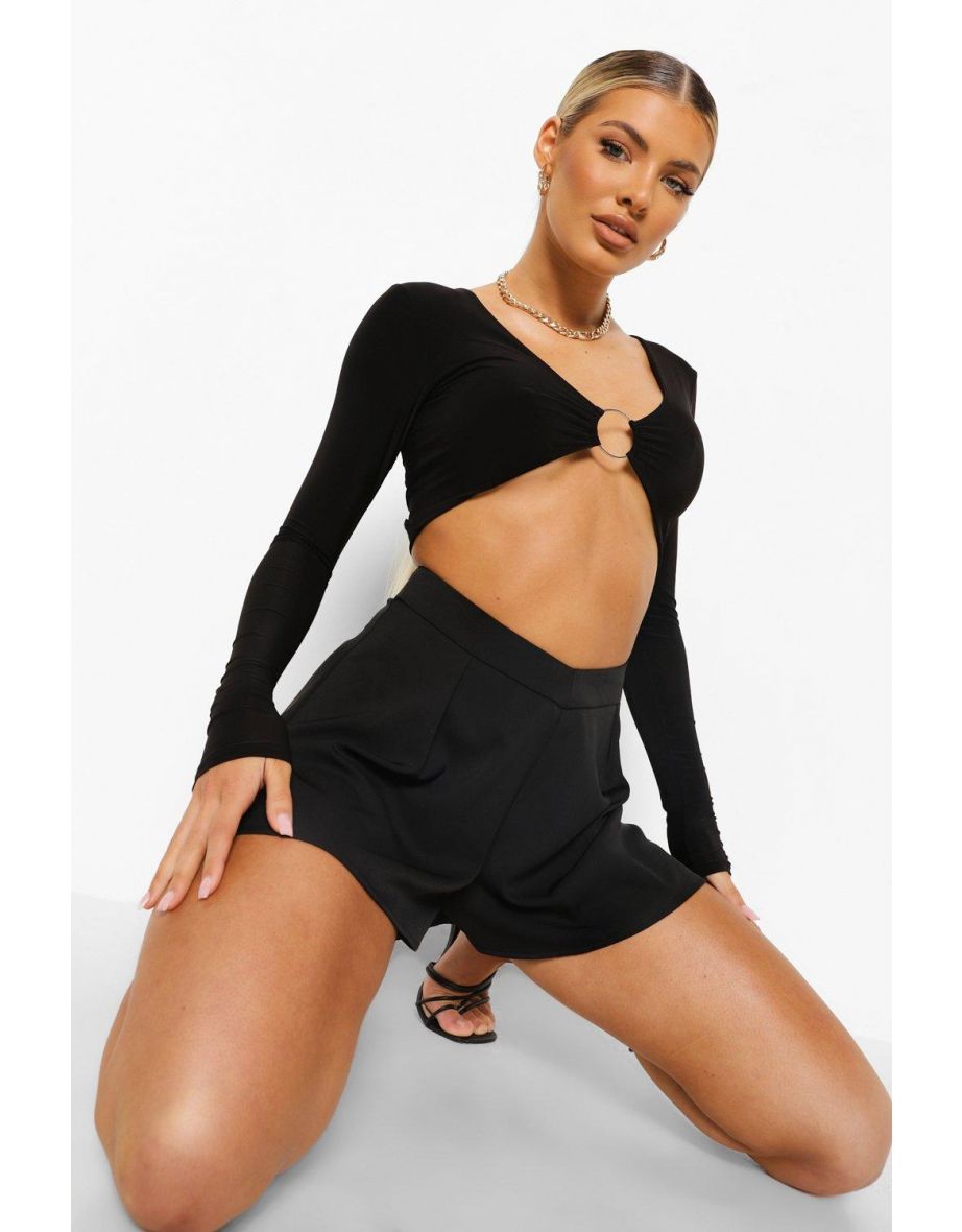V-shape Waist Flippy Shorts - black - 3