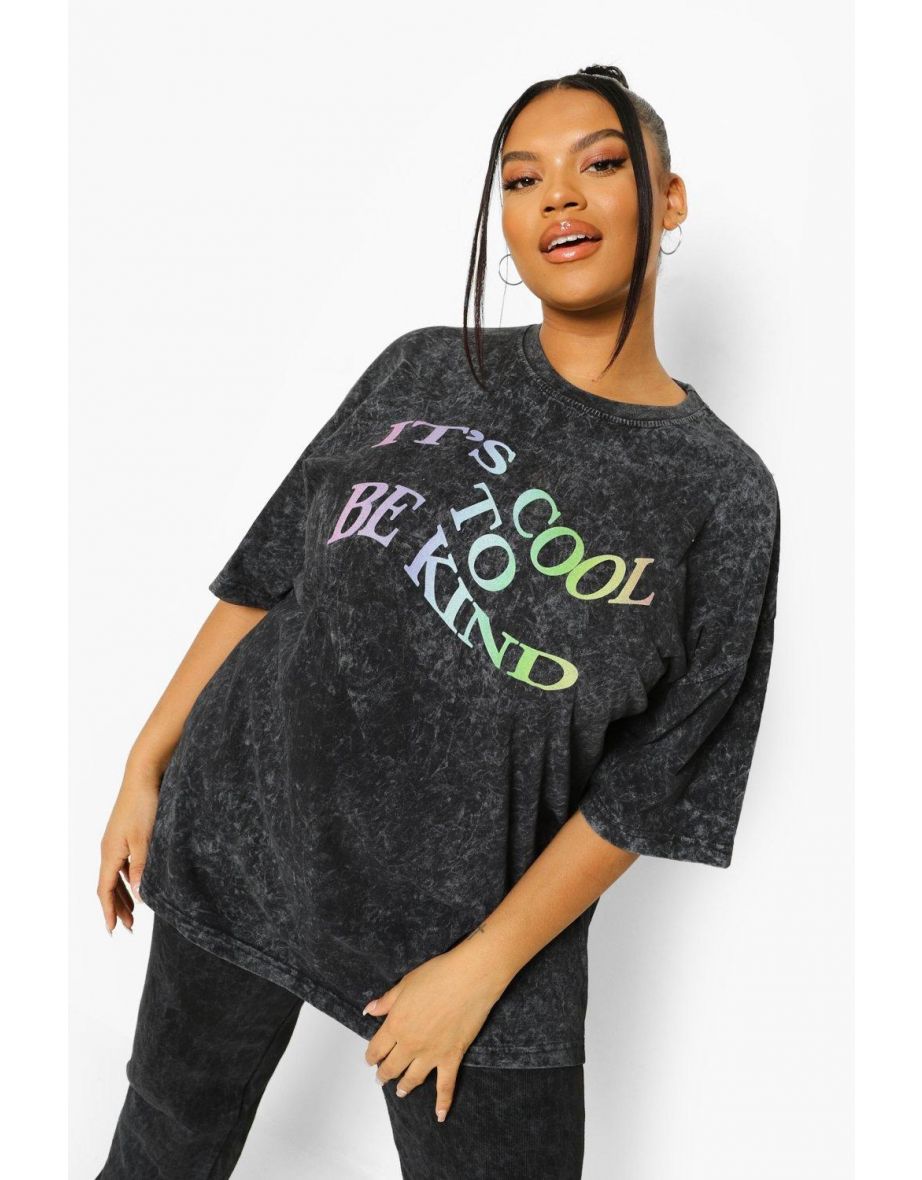Plus Be Kind Acid Wash T-Shirt - charcoal