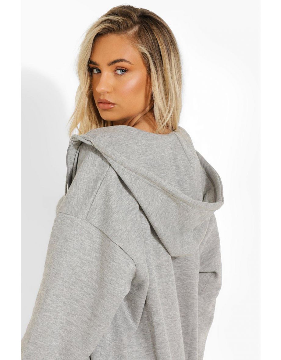 Recycled Oversized Zip Through Hoodie - grey marl - 3