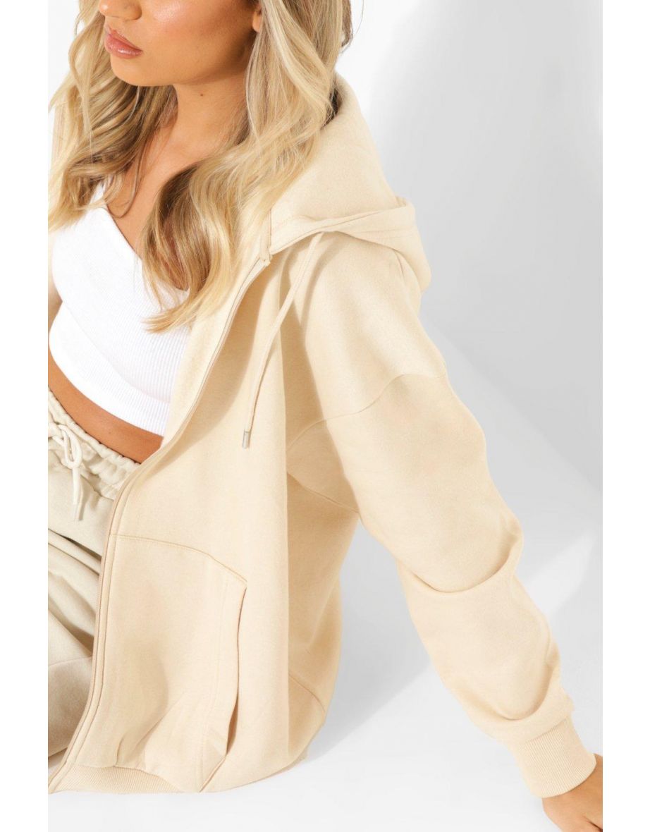 Recycled Oversized Zip Through Hoodie - stone - 3