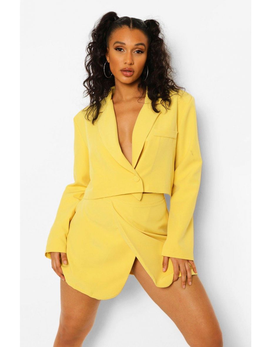 Wrap Front Tailored Cropped Blazer - yellow