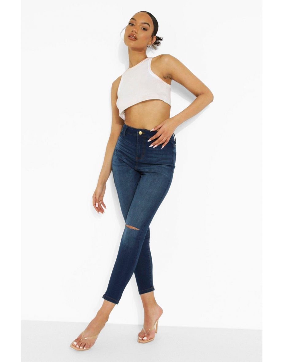 High Rise Disco Jean With Knee Slash - dark wash