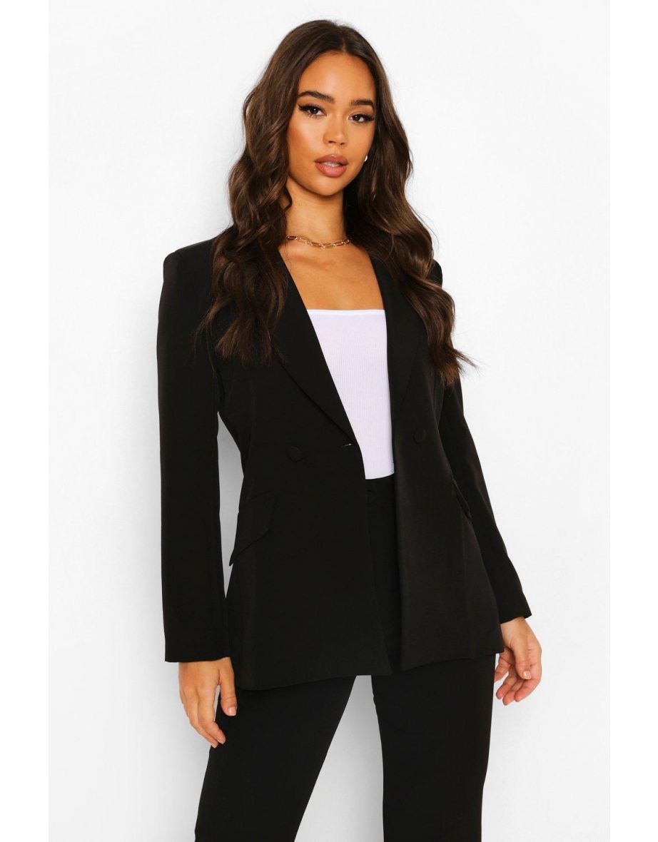 Plunge Tailored Fitted Blazer - black