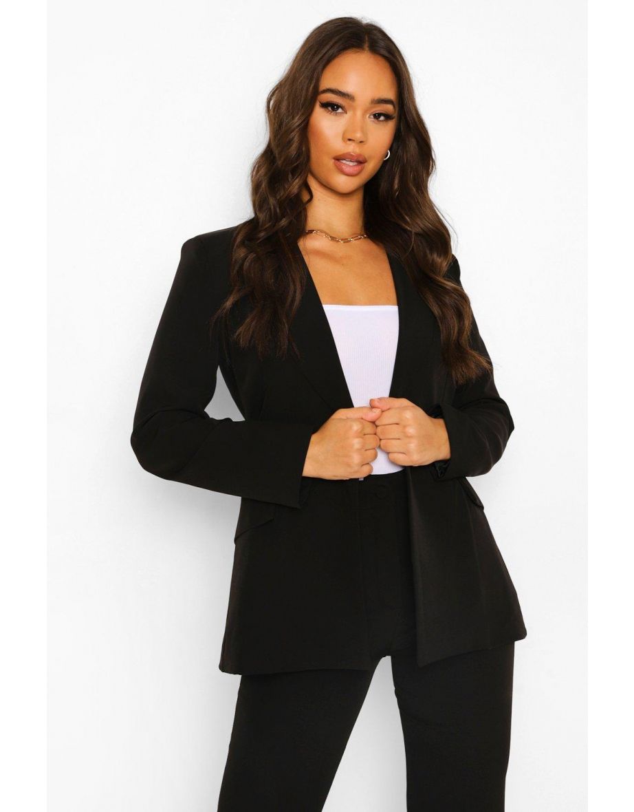 Plunge Tailored Fitted Blazer - black - 3