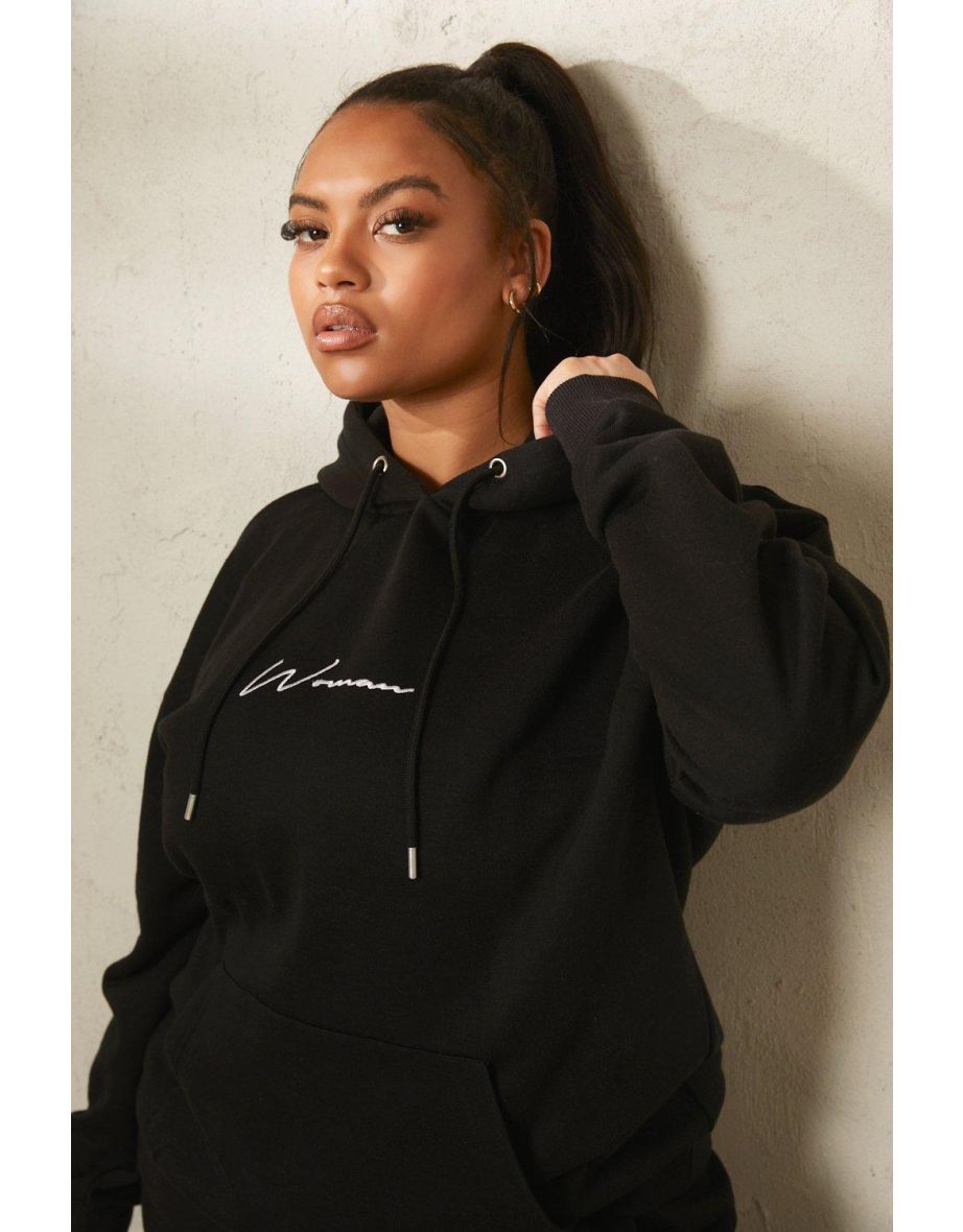 Recycled Plus Embroidered Woman Script Hoody - black - 3