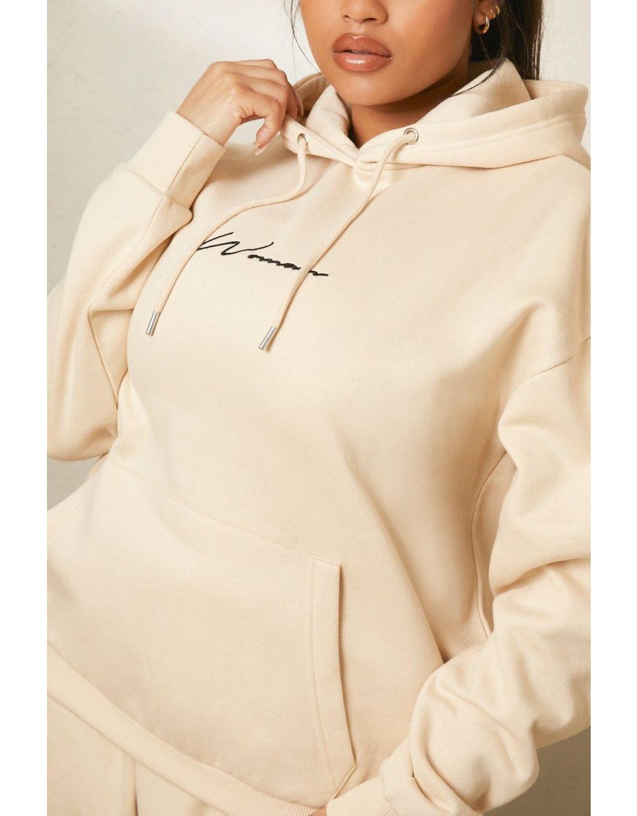 Recycled Plus Embroidered Woman Script Hoody - stone - 3