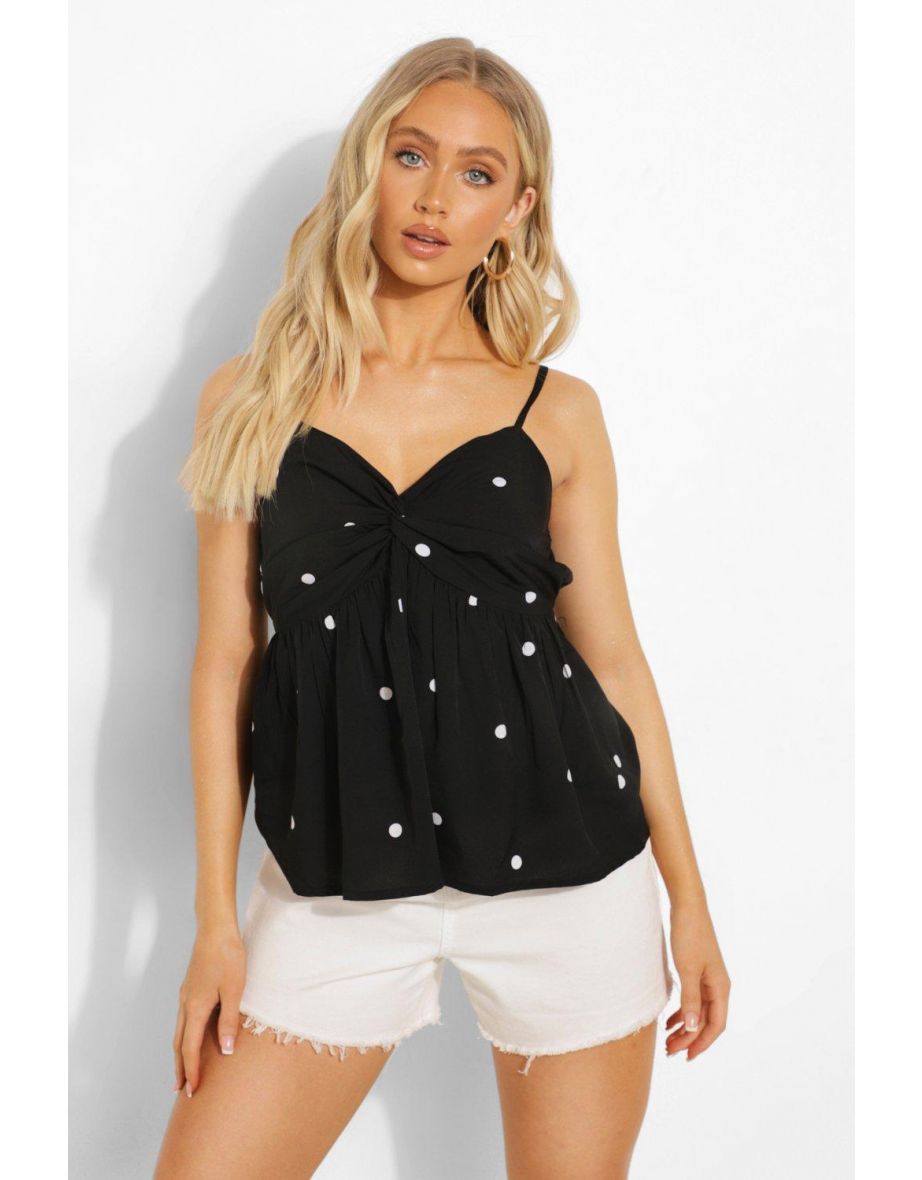 Polka Dot Twist Strappy Cami Top - black