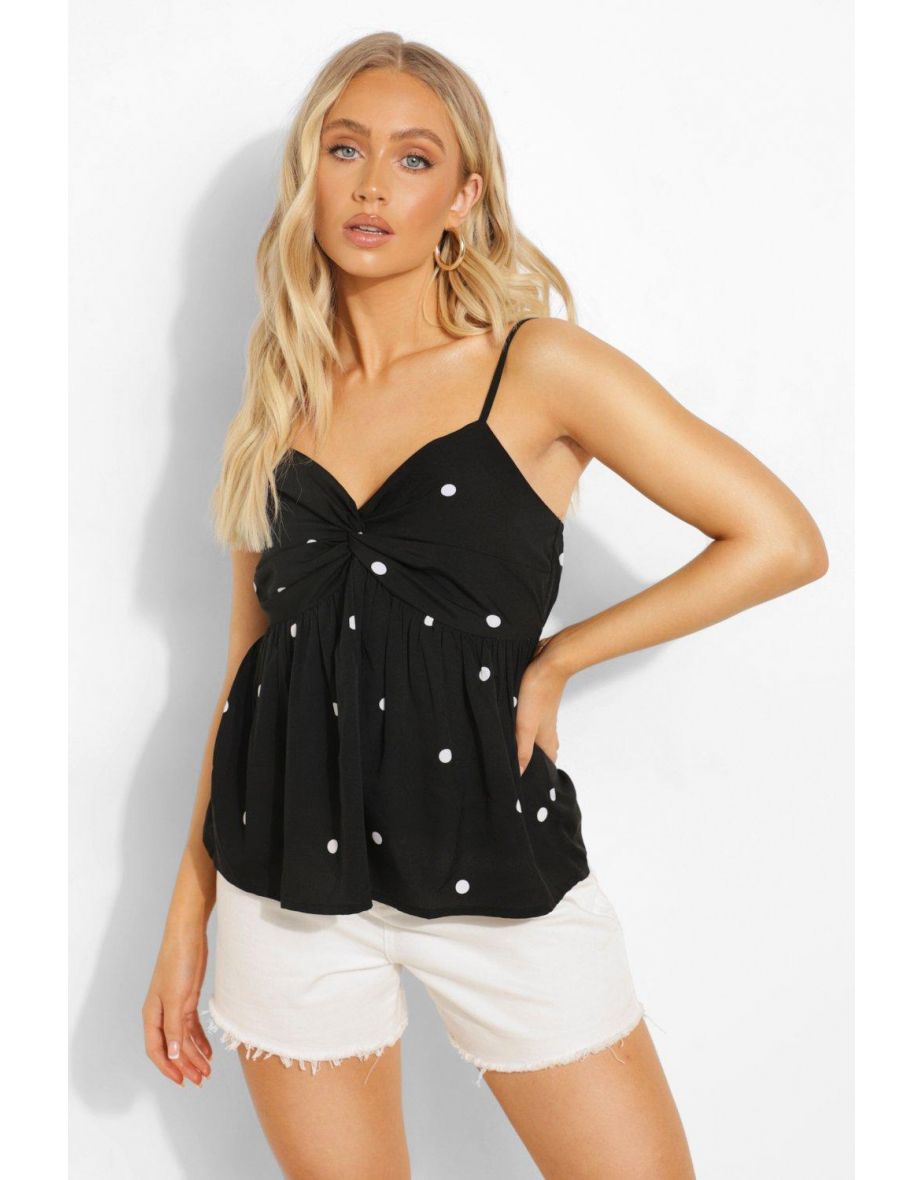 Polka Dot Twist Strappy Cami Top - black - 3