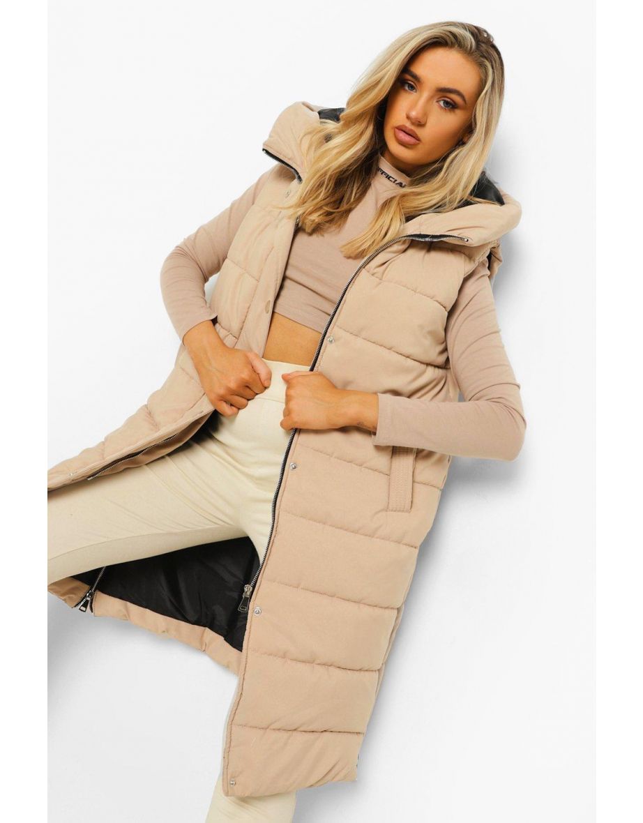 Longline Hooded Gilet - stone